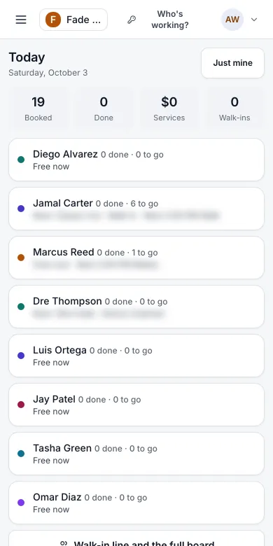 My day on a phone: the next client with check-in, start and finish buttons